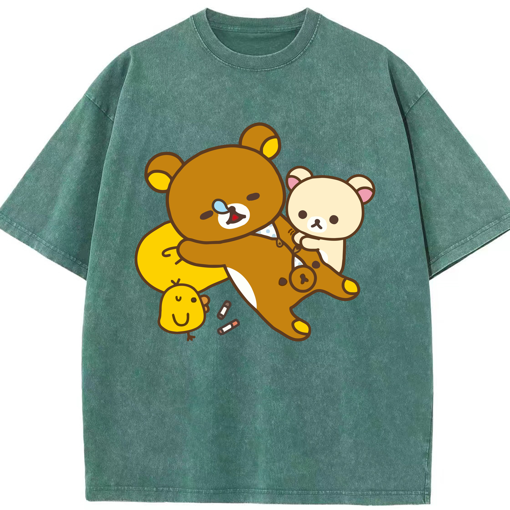 （画像用） リラックマ リラックマ キイロイトリ Rilakkuma Korilakkuma Kiiroitori 綿100% ヴィンテージ風 半袖Tシャツ（フロントプリント）